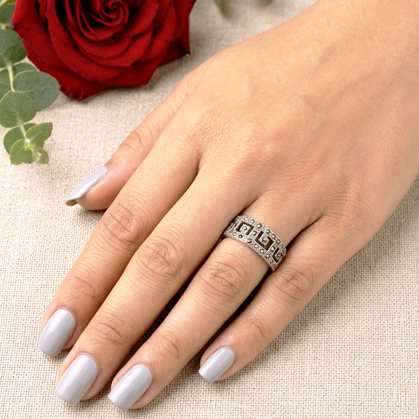 Greek Marcasite Silver Band